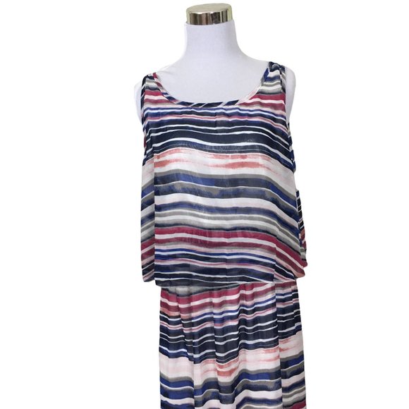 Robert Louis Maxi Dress Tiered Stripes Sleeveless Flowy Chiffon Size Large - Picture 2 of 7